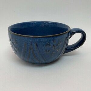 Pier 1 Pier One Coffee Cup Mug Blue Stoneware Dishwasher Microwave Safe MINT!